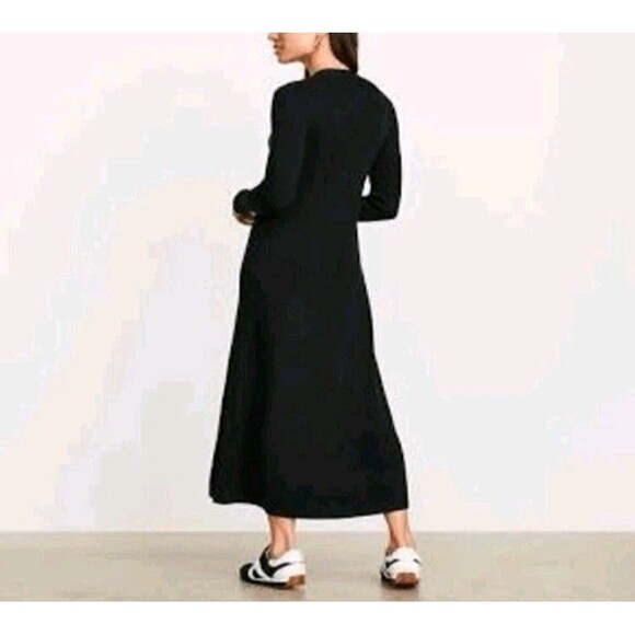 Loft Versa Sweater Maxi Dress PXL Petite Black Rib Knit V Neck A Line Button New - Picture 8 of 11